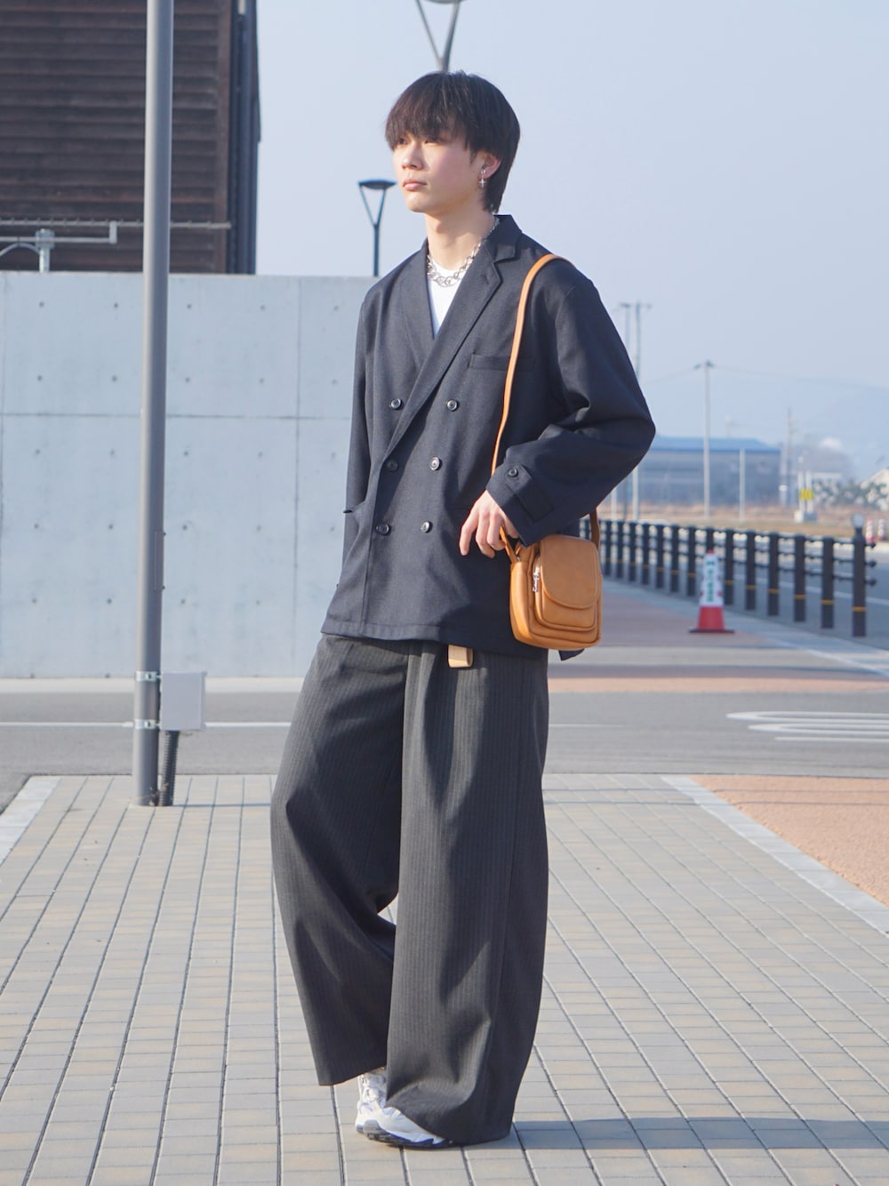 Imitation wool tweed & wool double breasted tailored jacket