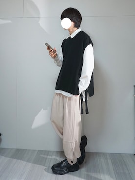 「Adoon plain（アドーンプレーン）のアイテム（ベスト）」を使った、uchiさん（メンズ・177cm）の春コーディネート