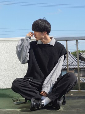 「Adoon plain（アドーンプレーン）のアイテム（ベスト）」を使った、uchiさん（メンズ・177cm）の秋コーディネート