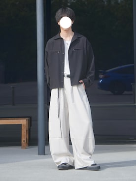 「ELLUV（エルブ）の【ELLUV/エルヴ】ヘビードレープクロス ジップギミックショートシャツジャケット（シャツ/ブラウス、ブラック系）」を使った、uchiさん（メンズ・177cm）の春コーディネート