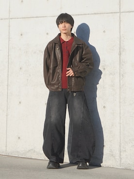 「アイテム（ポロシャツ）」を使った、uchiさん（メンズ・177cm）の冬コーディネート