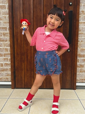 「MARKEY'S（マーキーズ）のアイテム（シャツ/ブラウス、レッド系）」を使った、kohaさん（キッズ・110cm）の夏コーディネート