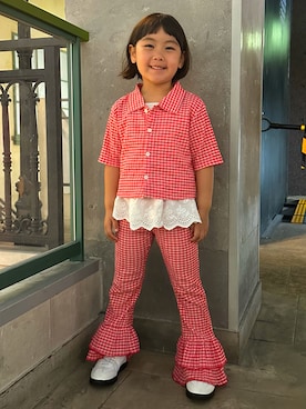 「MARKEY'S（マーキーズ）のアイテム（シャツ/ブラウス、レッド系）」を使った、kohaさん（キッズ・110cm）の秋コーディネート