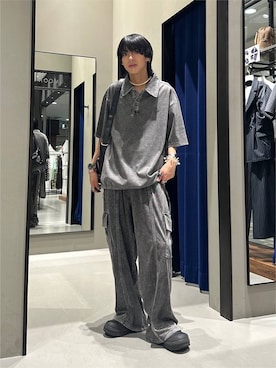「PAGEBOY（ページボーイ）のマルチWAYバックルバッグ【500mlペットボトル収納可能/リュック/トート/斜めかけ出来る】（ショルダーバッグ、ブラック系）」を使った、かなうさん（メンズ・172cm）の夏コーディネート