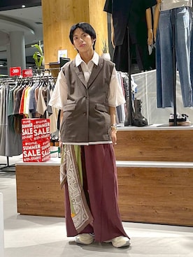 「アイテム（その他アウター、ブラウン系）」を使った、かなうさん（メンズ・172cm）の夏コーディネート