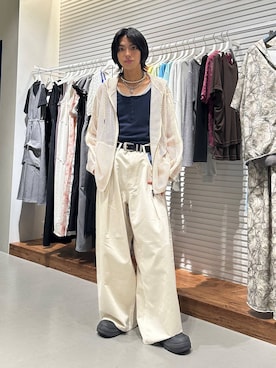 「PBLIM（ページボーイリム）の《UNISEX》メッシュフーディ（パーカー、ホワイト系）」を使った、かなうさん（メンズ・172cm）の夏コーディネート