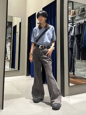 「PAGEBOY（ページボーイ）のマルチWAYバックルバッグ【500mlペットボトル収納可能/リュック/トート/斜めかけ出来る】（ショルダーバッグ、ブラック系）」を使った、かなうさん（メンズ・172cm）の夏コーディネート