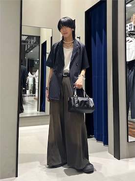「PAGEBOY（ページボーイ）の＜まるでデニム見え！/紫外線カット/接触冷感/ストレッチ＞マルデニメガレッグパンツ（デニムパンツ、ブラウン系）」を使った、かなうさん（メンズ・172cm）の夏コーディネート