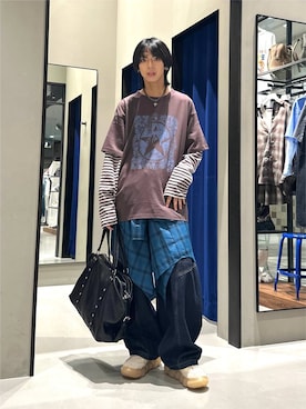 「PAGEBOY（ページボーイ）のオンブレチェックシャツ/チェックシャツ【2WAY仕様/シワになりにくい】（シャツ/ブラウス、ブルー系）」を使った、かなうさん（メンズ・172cm）の夏コーディネート