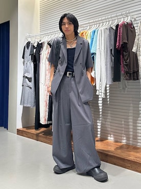 「PBLIM（ページボーイリム）の《UNISEX》ヘンリーレイヤードタンク / ２枚セット（タンクトップ、ブルー系）」を使った、かなうさん（メンズ・172cm）の夏コーディネート
