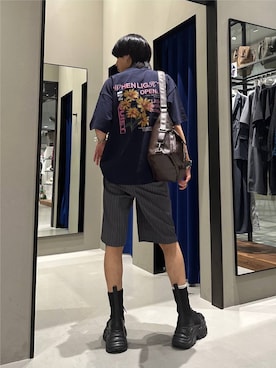 「PAGEBOY（ページボーイ）のレースアップソックスブーツ（ブーツ、ブラック系）」を使った、かなうさん（メンズ・172cm）の夏コーディネート