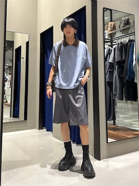 「PBLIM（ページボーイリム）の《UNISEX》2ピースレイヤードポロ / 2枚セット / サマーニット（ポロシャツ、ブラウン系）」を使った、かなうさん（メンズ・172cm）の夏コーディネート