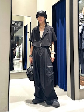 「PAGEBOY（ページボーイ）のフラップデザインショートジャケット（テーラードジャケット、ブラック系）」を使った、かなうさん（メンズ・172cm）の夏コーディネート