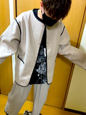 「epnok（エプノック）のアイテム（ノーカラージャケット）」を使った、ロベマさん（メンズ・170cm）の秋コーディネート