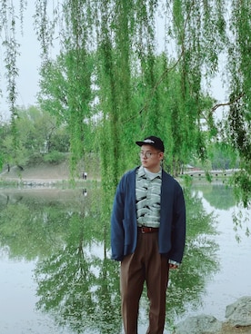 「tk.TAKEO KIKUCHI（ティーケータケオキクチ）のアイテム（ノーカラージャケット）」を使った、aaronyaoさん（メンズ・167cm）の春コーディネート