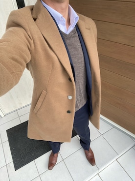 「アイテム（チェスターコート、イエロー系）」を使った、kngyさん（メンズ・177cm）の秋コーディネート