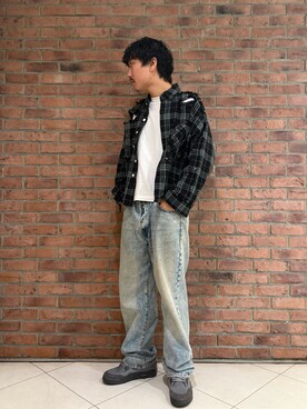 「DANKE SCHON（ダンケシェーン）のDankeSchon/ダンケシェーン/PIGDAMEGE FLANNEL CHECK LSH（シャツ/ブラウス、ブラック系）」を使った、takuya satoさん（メンズ・182cm）の冬コーディネート