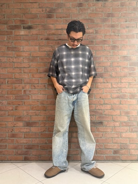 「DANKE SCHON（ダンケシェーン）のDankeSchon/ダンケシェーン/OMBRE CHECK MESH T-SHIRTS（Tシャツ/カットソー、ブラック系）」を使った、takuya satoさん（メンズ・182cm）の冬コーディネート