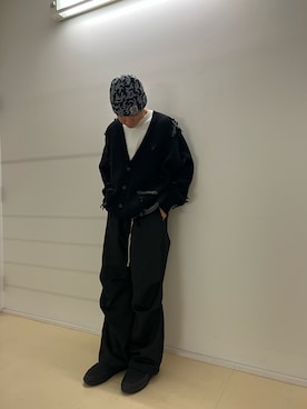 「ダメージカーディガン」｜takuya satoさん（メンズ・182cm）の冬コーディネート