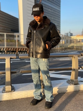 「DANKE SCHON（ダンケシェーン）のアイテム（ライダースジャケット）」を使った、takuya satoさん（メンズ・182cm）の秋コーディネート