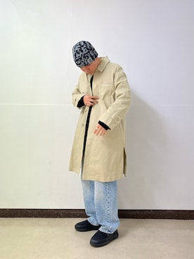 「A4A（エーフォーエー）のアイテム（ステンカラーコート）」を使った、takuya satoさん（メンズ・182cm）の冬コーディネート