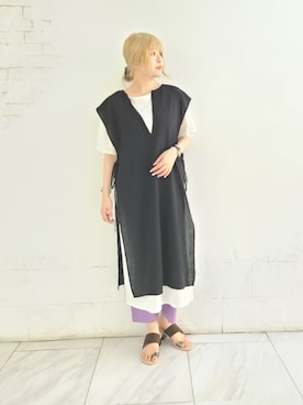 「LEPSIM（レプシィム）のハオリ２Ｐセットワンピース　953130（ワンピース、ブラック系）」を使った、ぶんちゃんさん（レディース・163cm）の夏コーディネート