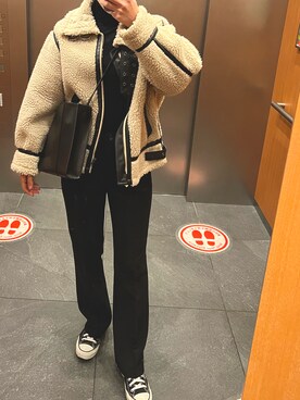 「Ungrid（アングリッド）のアイテム（ムートンコート）」を使った、haさん（レディース・162cm）の冬コーディネート
