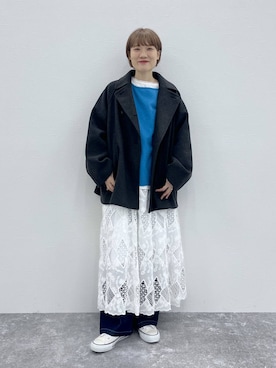 「アイテム（ピーコート）」を使った、miyuさん（レディース・157cm）の秋コーディネート
