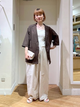 「studio CLIP（スタディオクリップ）のリネンライクハーフスリーブジャケット（テーラードジャケット）」を使った、miyuさん（レディース・157cm・30代）の夏コーディネート