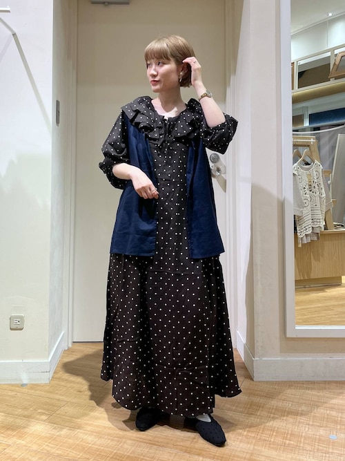 セール】《natural by clip》LRドットフリルカラーワンピース