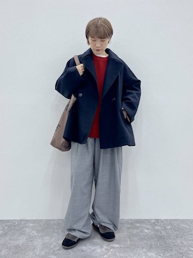 「アイテム（ピーコート）」を使った、miyuさん（レディース・157cm）の秋コーディネート