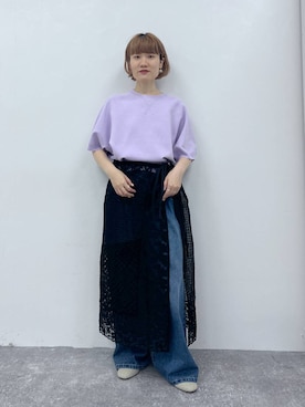 「studio CLIP（スタディオクリップ）の《natural by clip》レースパッチワークスカート（スカート）」を使った、miyuさん（レディース・157cm）の夏コーディネート