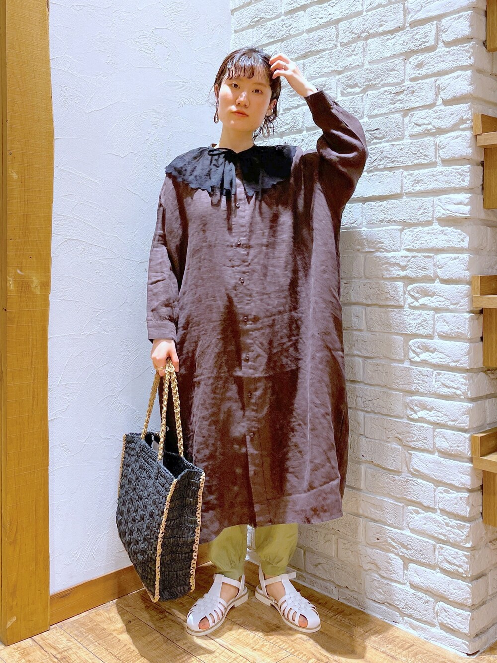 ギャラリーヴィー リネン バンドカラーシャツワンピース ストライプ柄リネン100 1652231558_1000.jpg