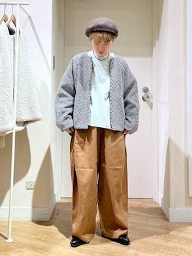 「アイテム（ノーカラーコート）」を使った、miyuさん（レディース・157cm）の秋コーディネート
