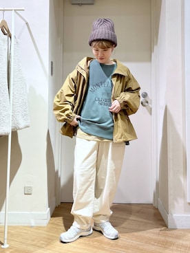 「studio CLIP（スタディオクリップ）のやわらかストレッチカーブイージーパンツ[プチ・プラスサイズあり]（その他パンツ）」を使った、miyuさん（レディース・157cm）の秋コーディネート