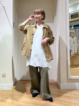 「アイテム（チェスターコート）」を使った、miyuさん（レディース・157cm）の夏コーディネート