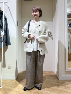 「アイテム（ノーカラージャケット）」を使った、miyuさん（レディース・157cm・30代）の冬コーディネート