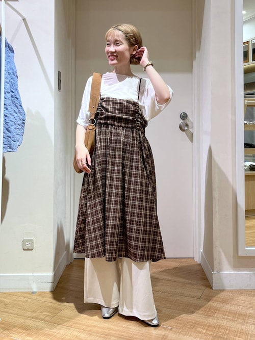 ワンダフルワールド 黒 勿忘草 チェックパッチワークキャミワンピース ワンダフルワールド 黒 勿忘草 チェックパッチワークキャミワンピース