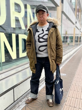 「A.P.C.（アーペーセー）のアイテム」を使った、まさみんさん（メンズ・165cm）の冬コーディネート