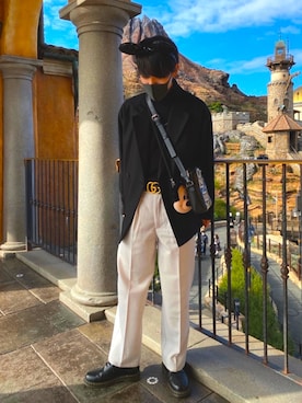 「Adoon plain（アドーンプレーン）のアイテム（スラックス）」を使った、プーシャンさん（メンズ・171cm）の冬コーディネート