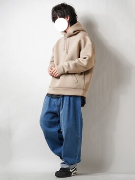 「MinoriTY（マイノリティ）の【MinoriTY】ルーズパーカー オーバーサイズ スウェット ポンチ エアリー ビッグシルエット プルパーカー トレーナー 秋服（スウェット）」を使った、tendon...🚶‍♂️さん（メンズ・168cm）の冬コーディネート