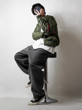「ラフスタイル」｜「アイテム（MA-1）」を使った、tendon...🚶‍♂️さん（メンズ・168cm）の冬コーディネート