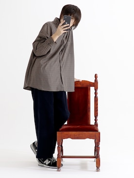 「THE CASUAL（カジュアル）のTRストレッチ タックルーズ ワイドテーパード スラックスパンツ（スラックス）」を使った、やそさん（メンズ・181cm）の秋コーディネート