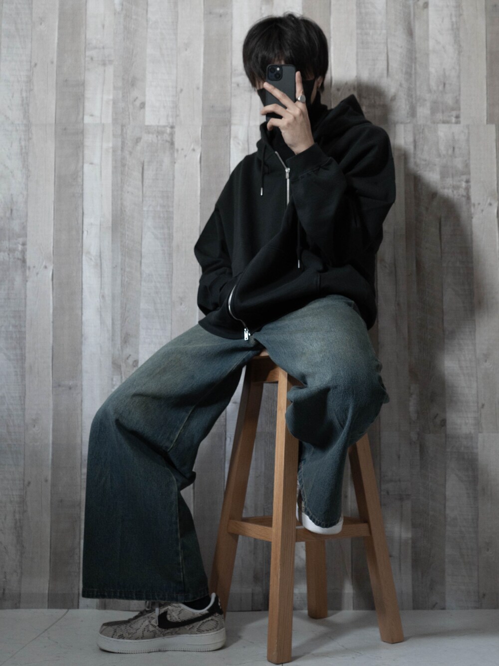 新品★CLEL ヴィンテージデザインフレアデニムパンツ XS ブラック系1 CLEL ジーンズ 「CLEL」Vintage Design Flare Denim Pants