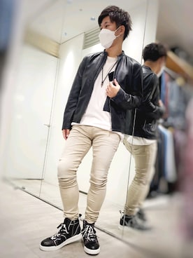「秋先取りコーデ」｜「アイテム（ライダースジャケット）」を使った、KUBOさん（メンズ・168cm）の秋コーディネート