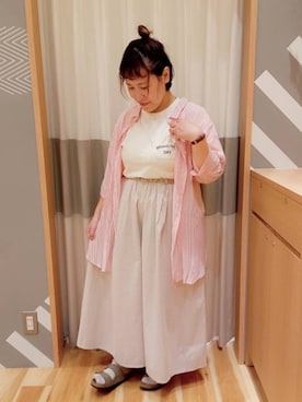 「刺繍」｜「アイテム（チュニック）」を使った、miki𓆸 𓂂.さん（レディース・154cm）の夏コーディネート