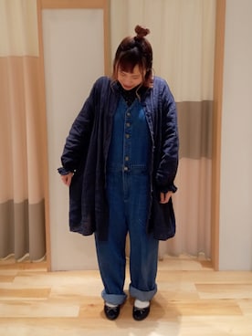 「チュニック」｜「アイテム（オールインワン・サロペット）」を使った、miki𓆸 𓂂.さん（レディース・154cm）の春コーディネート