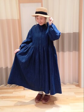「むぎわら帽子」｜「アイテム（シャツワンピース）」を使った、miki𓆸 𓂂.さん（レディース・154cm）の冬コーディネート