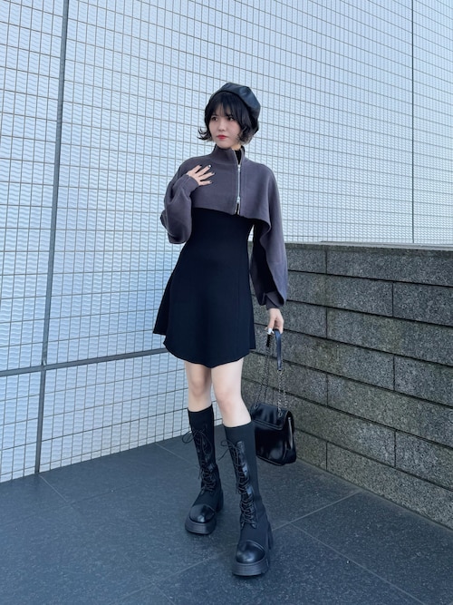 セール】【LVEU.】アシンメトリージップハイネックレイヤードニット