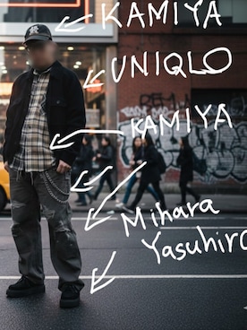 「KAMIYA（カミヤ）のアイテム」を使った、ロウタリーさん（メンズ・178cm）の冬コーディネート